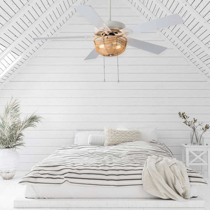 52"W Lynn White Ceiling Fan with Light Kit for wholesale by River of Goods