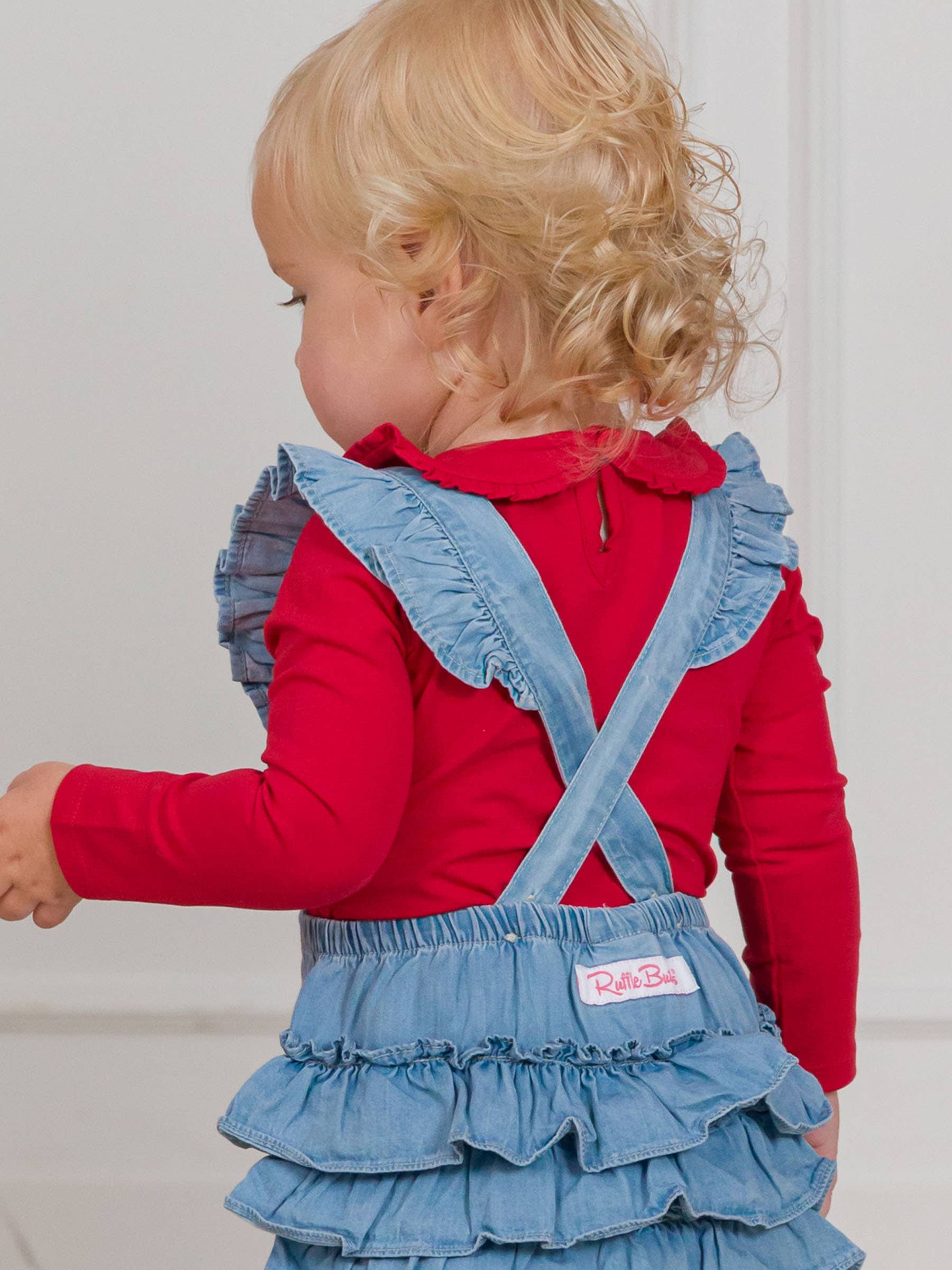 Rood Baby meisjes rood gerimpeld Peter Pan kraag lange mouwen gebreid rompertje voor groothandel op Faire1