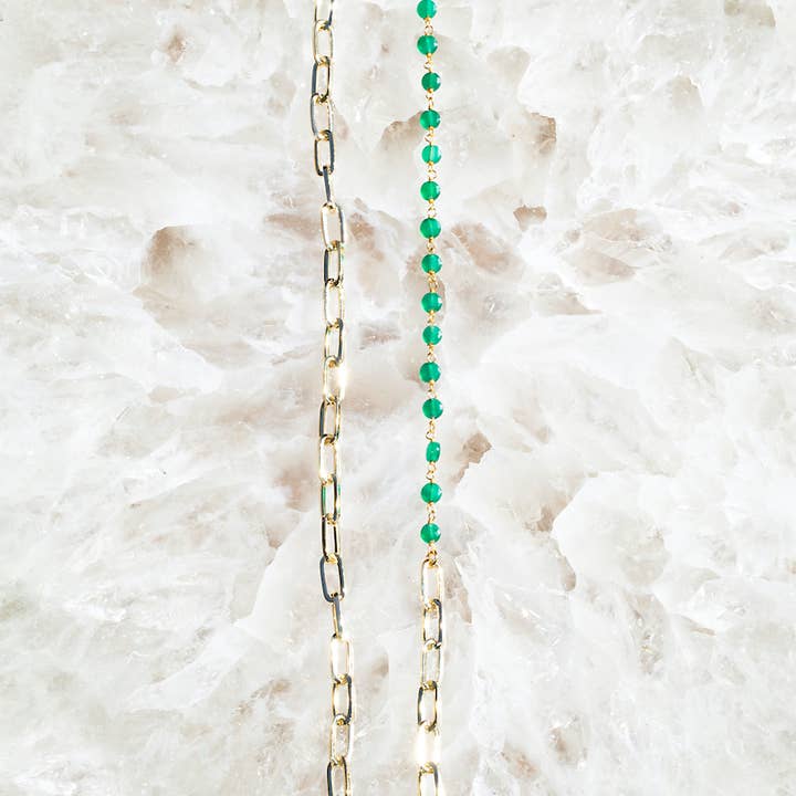 Native Gem – Colar de elos e correntes por atacado – COLAR GIA - ÔNIX VERDE