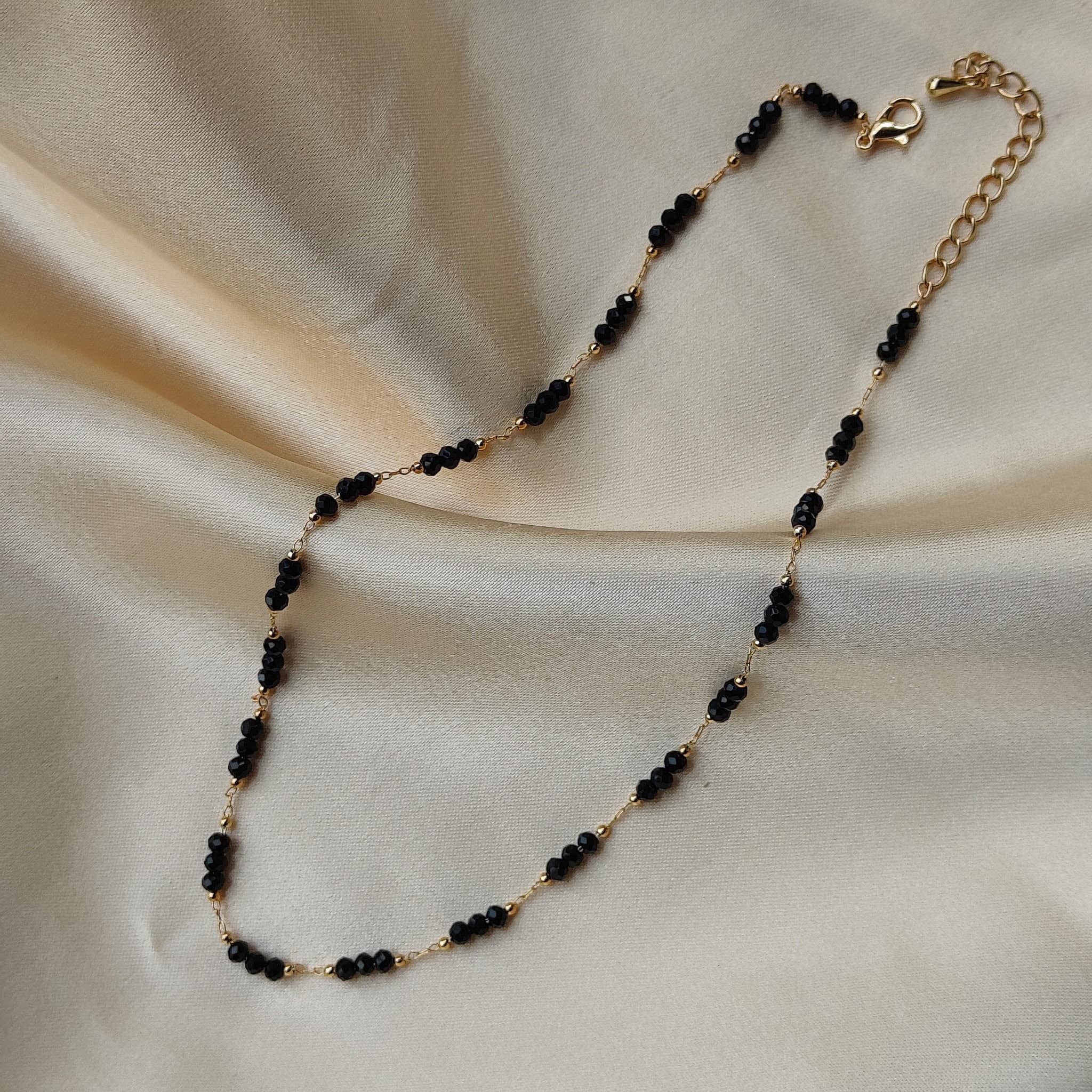 The Colourful Aura – wholesale Beaded/pearl necklace – Handmade Black Crystal Beaded Indian Asian Nazar Mangalsutra Choker Necklace0