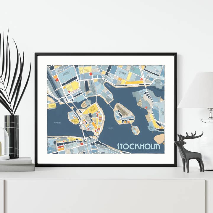 Poster di Stoccolma - Design con mappa della città e illustrazione per la vendita all'ingrosso da parte di EmYLo