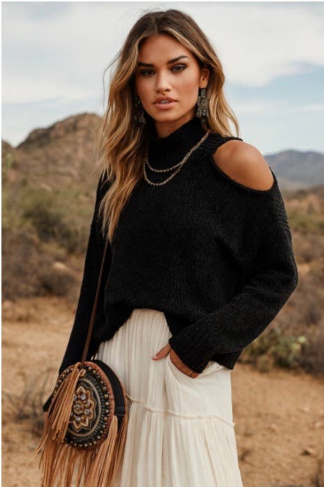 The Nu Vintage - Wholesale Knit Sweater - Women's - The Midnight Muse Cutout Sweater