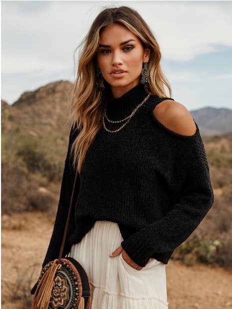 The Nu Vintage - Wholesale Knit Sweater - Women's - The Midnight Muse Cutout Sweater0