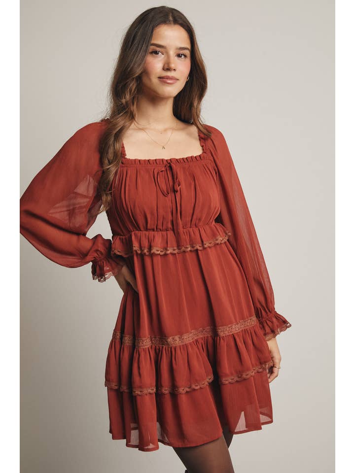 Forte - Wholesale Dress - Women's - Crinkled Tiered Boho Mini Dress FD0005