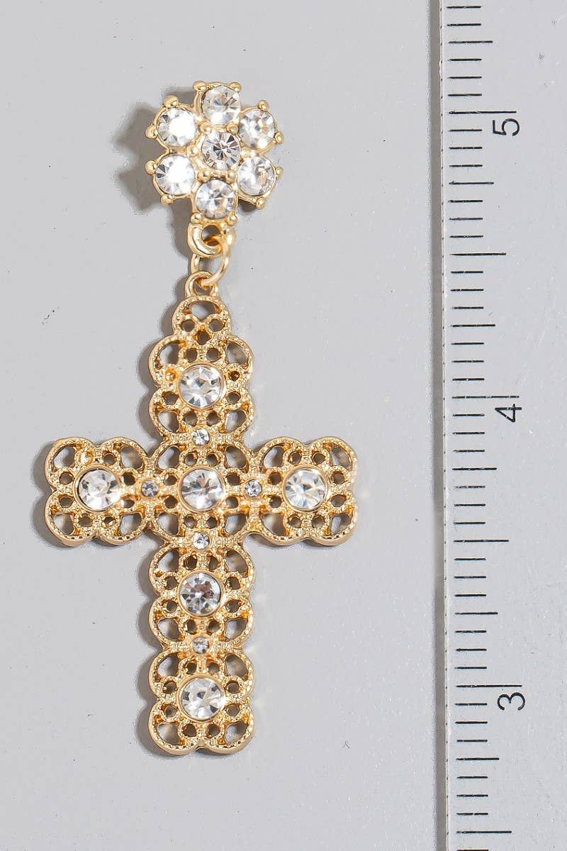 The Looks by Fame Accessories - Vendita all'ingrosso Orecchini pendenti - Orecchini pendenti a croce ornata con borchie1