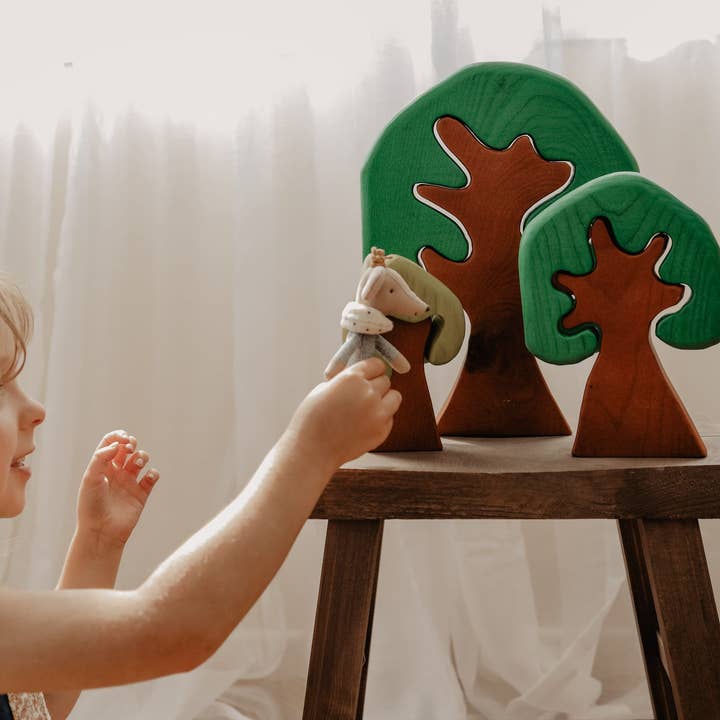 Q Toys - Wholesale Wood toy – Child - Coloured Wooden Tree Set of 3