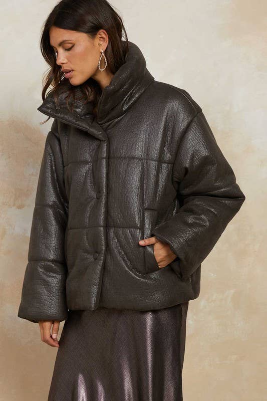 Donker asbruin Hoogsluitende Donsjas voor groothandel op Faire3