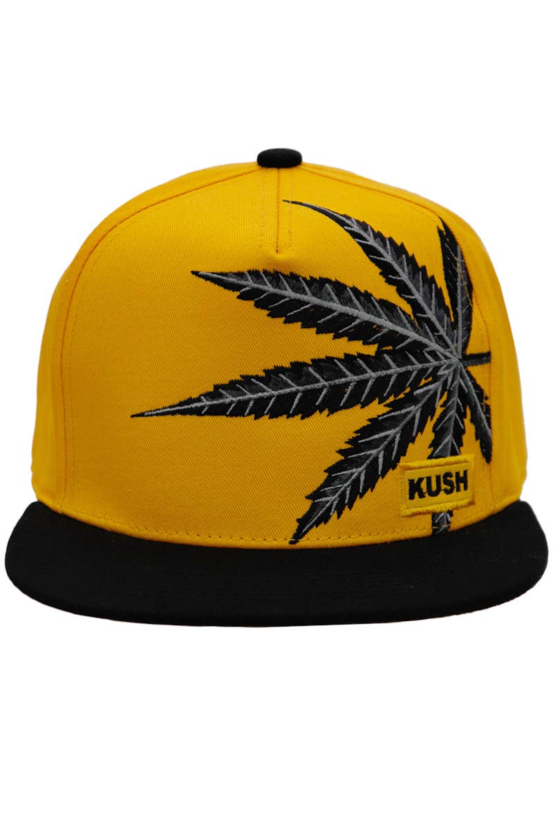 Cap Zone - Vendita all'ingrosso Cappellino con visiera piatta - Unisex - Cappellino snapback in cotone twill con grande logo foglia di marijuana Kush1