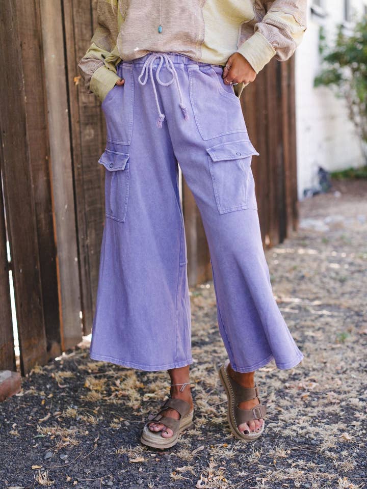 Three Bird Nest - Wholesale Pants - Women's - Cargo Cascade Wide Leg Pants - Peri Blue