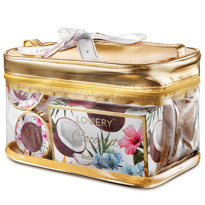 Lovery - Wholesale Bath & Body Set - Bath & Body Gift Set, Coconut Bath Spa Set in Cosmetic Bag