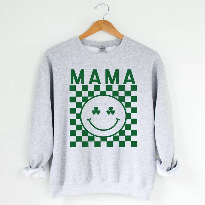 Mama Checkered Smiley Clover sweatshirt voor wholesale door SBG Co.