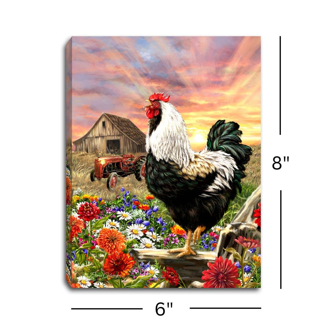 Glow Decor – wholesale Decorative tabletop object – Rooster Crow 8x6 Lighted Tabletop Canvas2