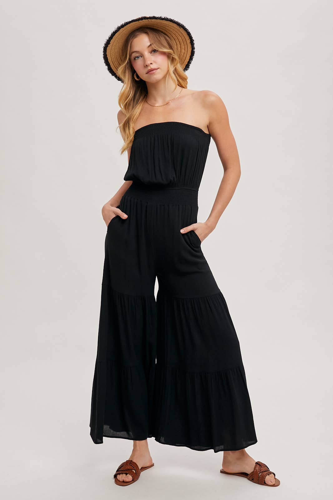 Bluivy – Engroshandel Jumpsuit - Dame – Smocket, lagdelt buksedragt med brede ben8