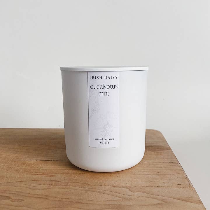 Eucalyptus Mint Soy Candle for wholesale by Irish Daisy Candle Co.