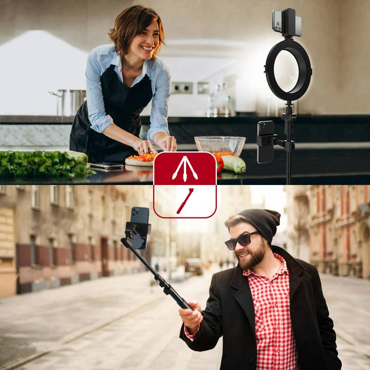 Funky Rico Inc - Vendita all'ingrosso Bastone per selfie - Stazione Multimediale LivePro - Anello Luminoso a LED da 8 pollici, Du2