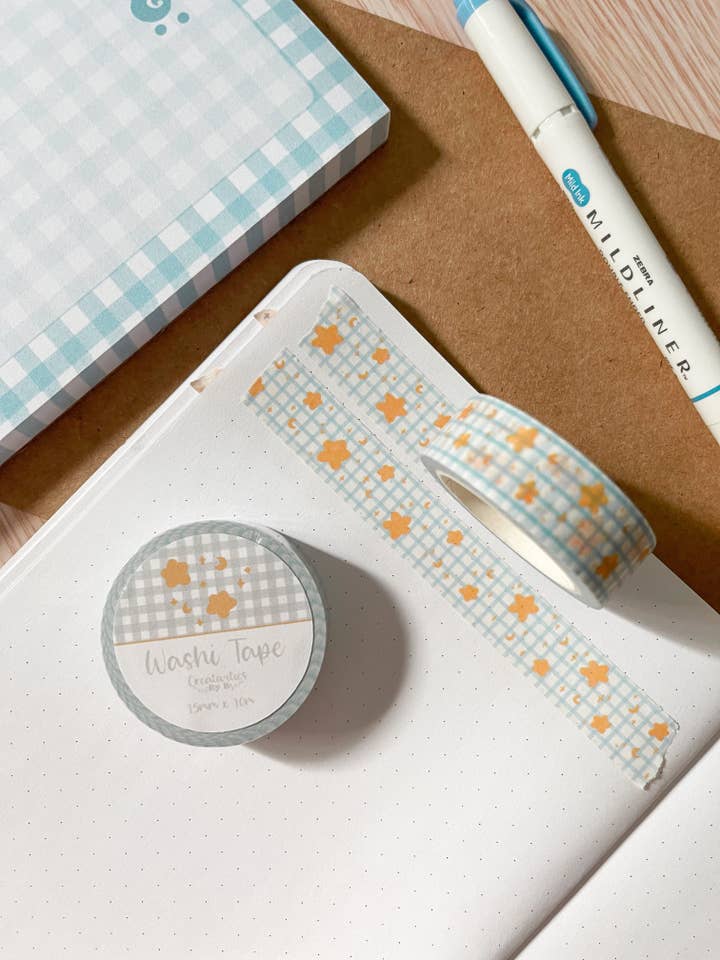 Ruban Washi à motif vichy étoilé pour la vente par Celestial Bia