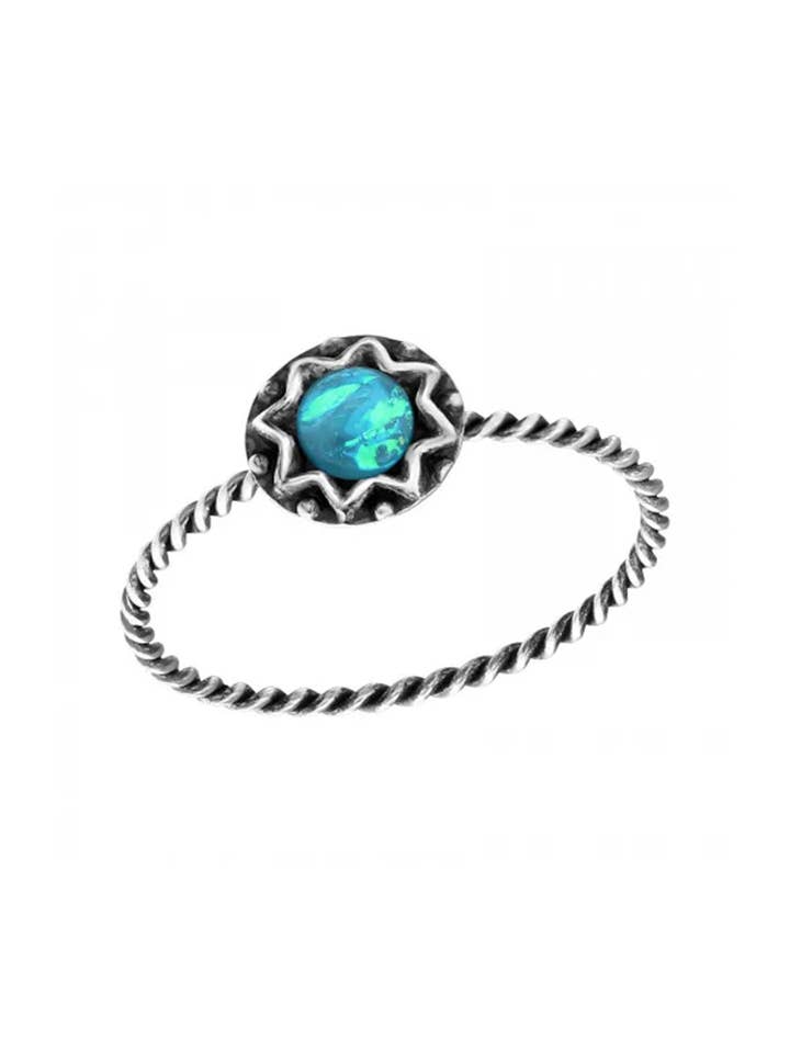 Sterling Silver Round Ring & Created Opal - SS for wholesale by Zoey Simmons