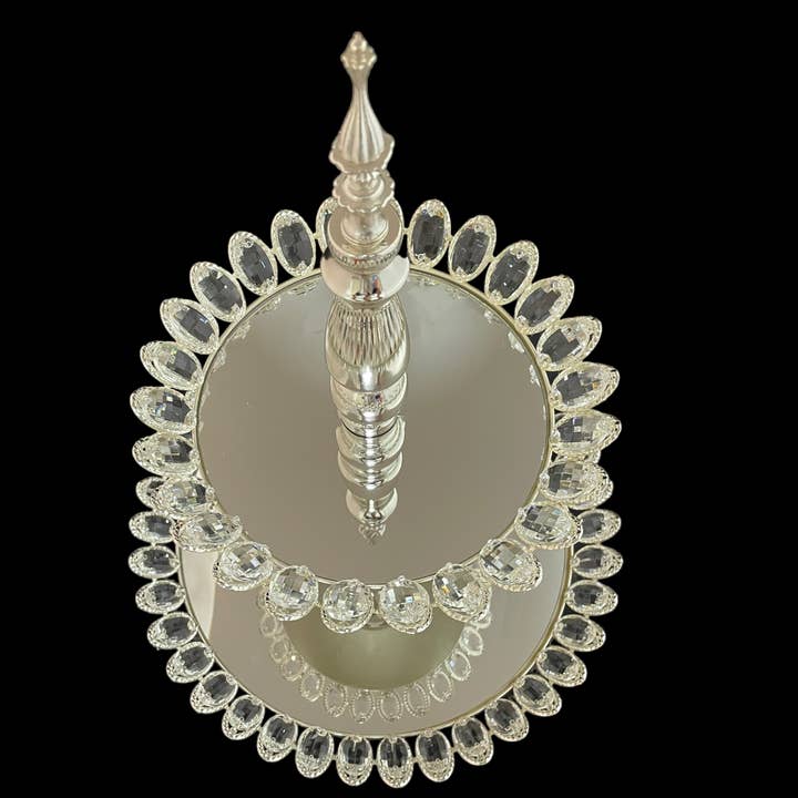 Decor N Beyond - Wholesale Cake Stand - Two Tier Mirror Top High Tea Cake Stand1