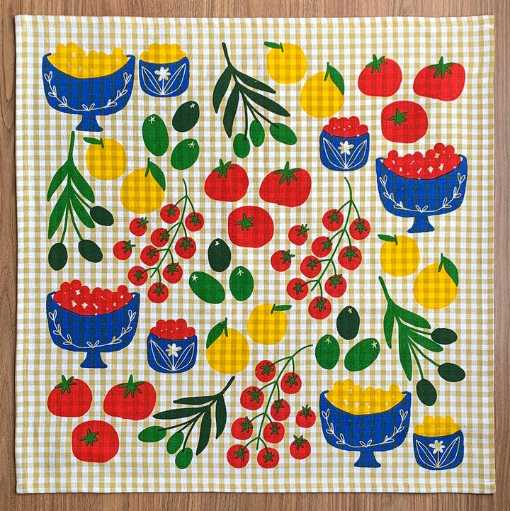 Julie Peach - Wholesale Tea Towel - Mangia! on Gingham0