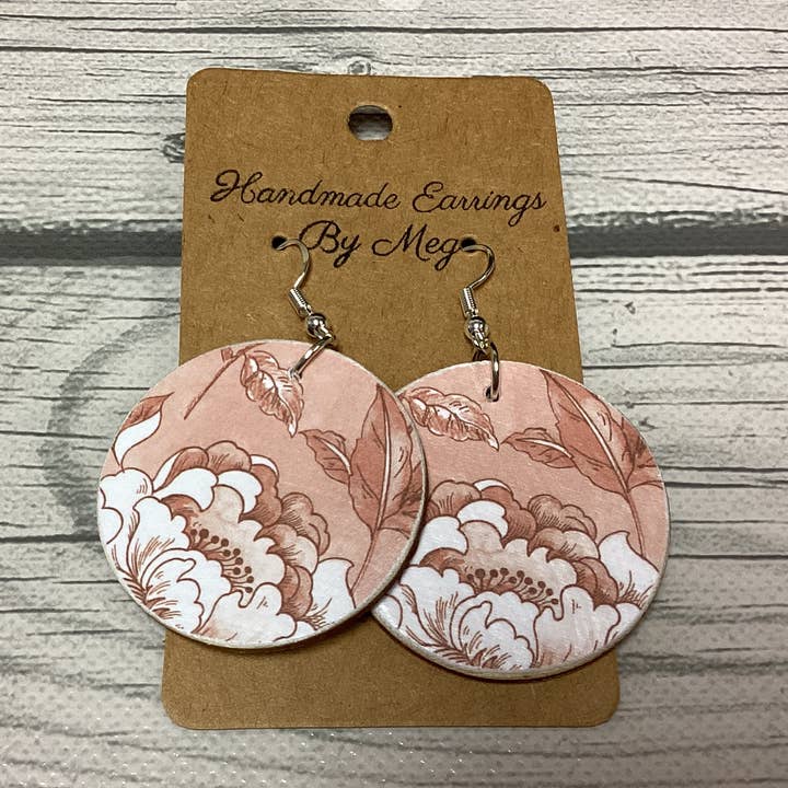 Mauve and White floral 1.5 inch for wholesale by Handmade Earrings By Meg