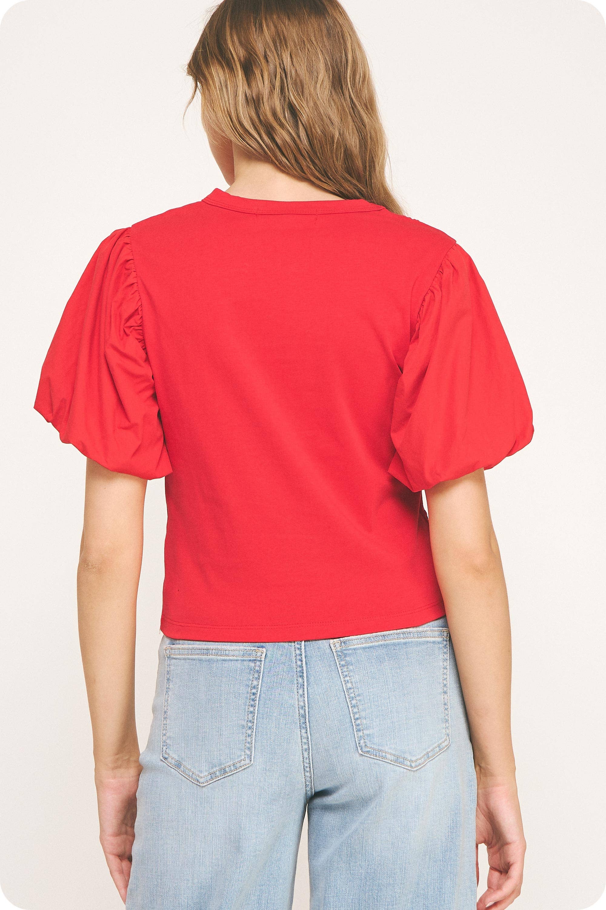 Strut & Bolt - Wholesale Blouse - Women's - Flower Embossed Puff Sleeve Tee Top5