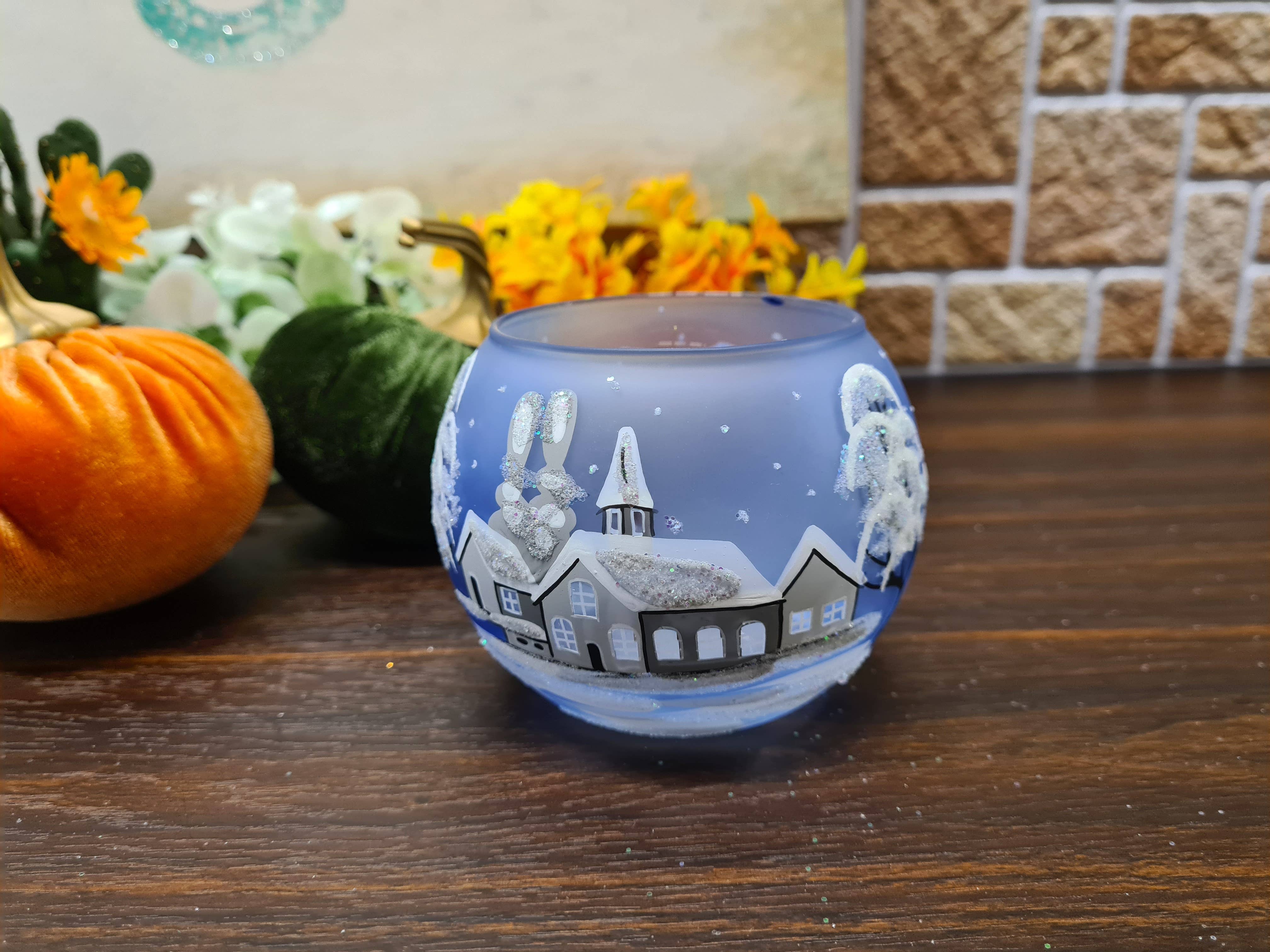 Glass by Iness - Wholesale Candle Holder - White Church In Winter Wonderland Collection - Candle Holder9