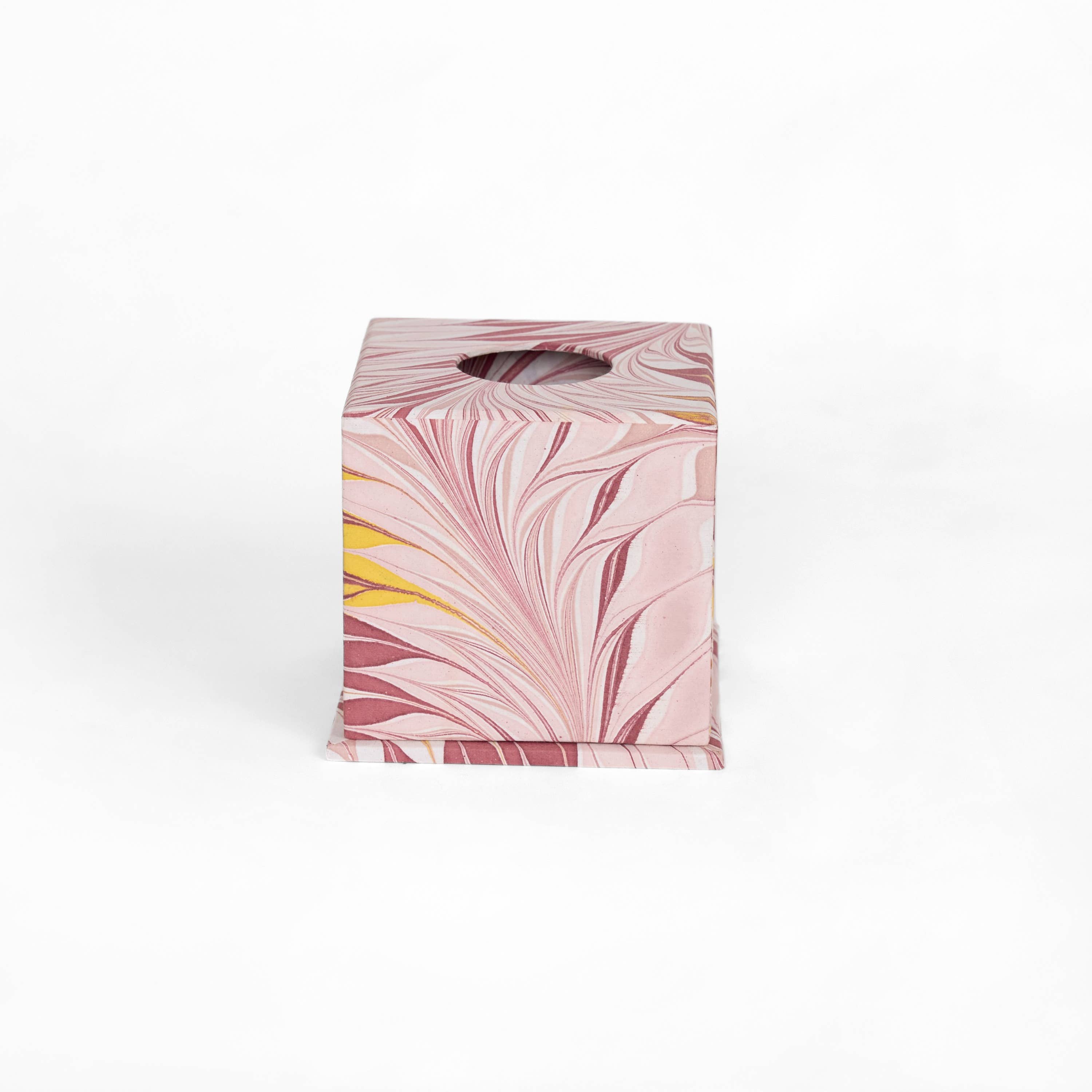 Craft Boat - Wholesale Tissue box - MARBLED LARGE TISSUE BOX - PINK FEATHER
