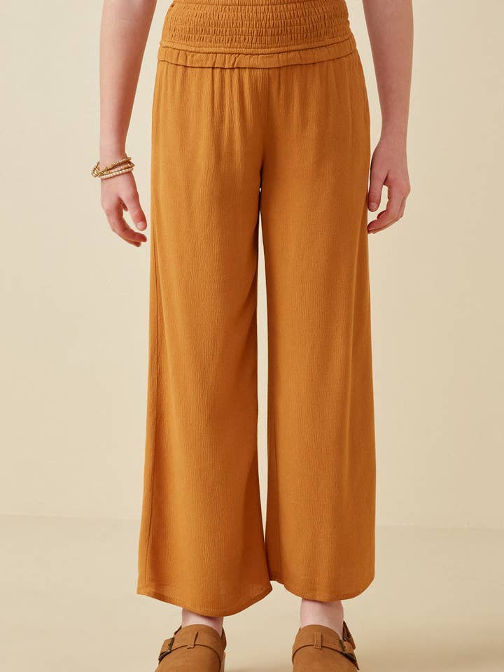 Camel Girls Smocked Waist Wide Leg Pants for wholesale on Faire1