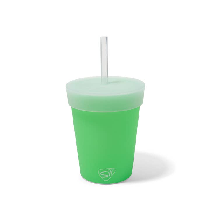 Silipint - Wholesale Drinking Glass/Cup - Kids & Baby - 8 oz Kids Silipint Silicone Straw Tumbler - Glow Green