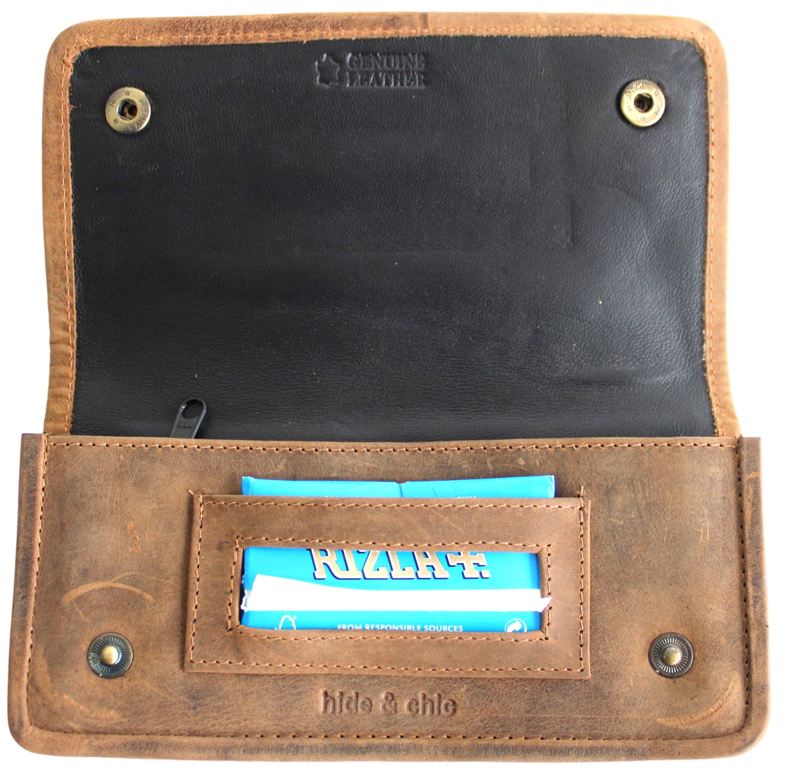 hide & chic - Wholesale Pouch - Women's - Quality Full Grain Vintage Leather Tobacco Pouch Style: 12035. BROWN. Compact Size.9