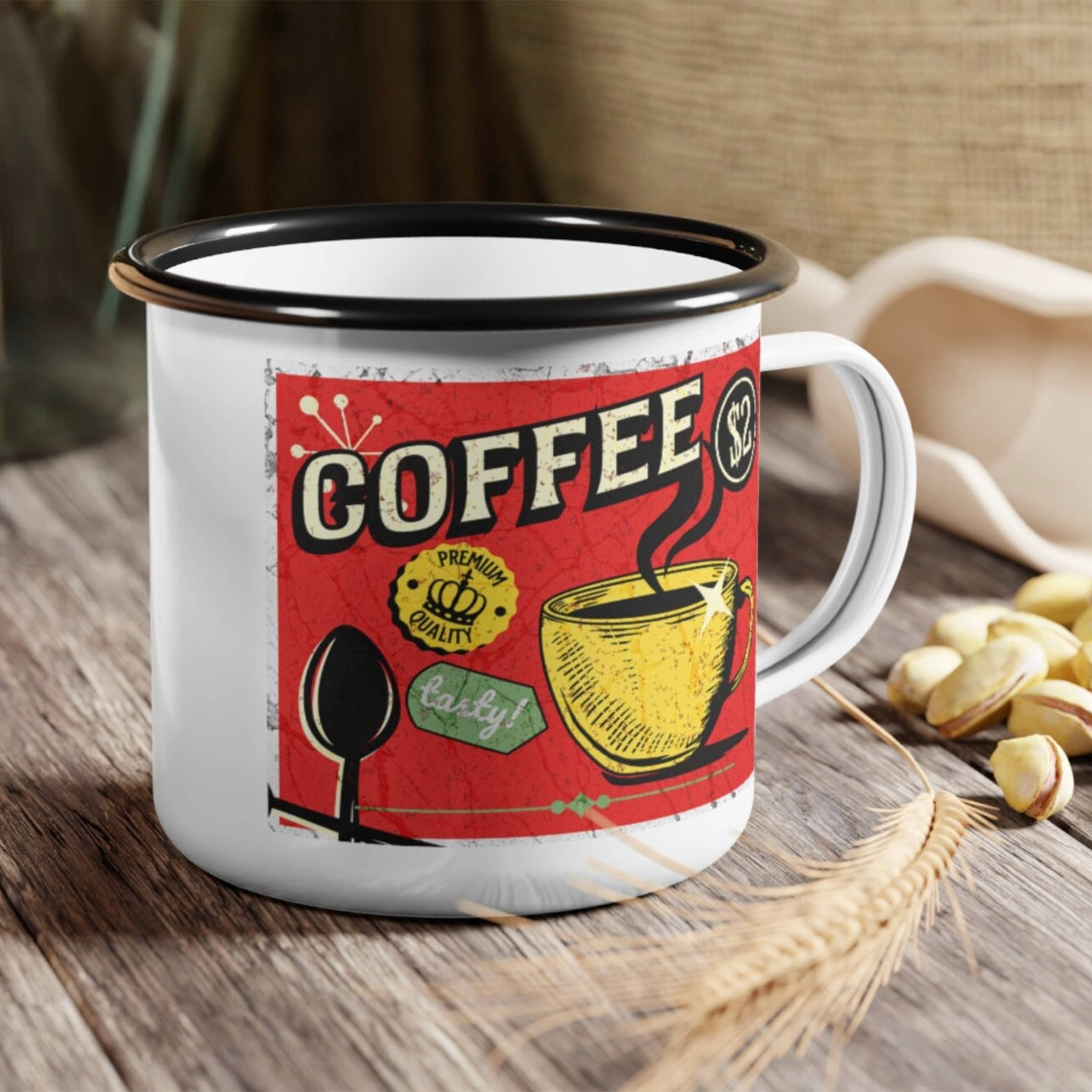 Liane Fried Studio - Wholesale Coffee Mug - CUSTOM Camp Mugs ~ White Enamel 12 oz. Mug9