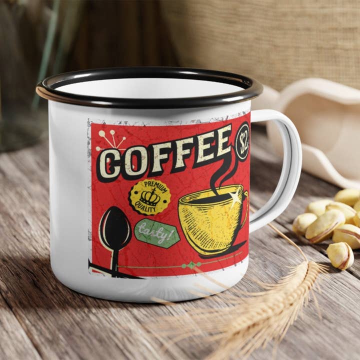 Liane Fried Studio - Wholesale Coffee Mug - CUSTOM Camp Mugs ~ White Enamel 12 oz. Mug9