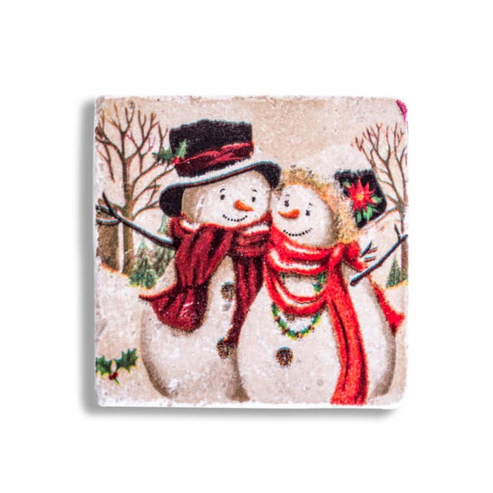 Dessous de verre festif Monsieur & Madame Bonhomme de Neige pour la vente par McGowan & Rutherford Ltd