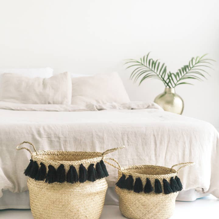 Acacia Creations - Wholesale Basket - Tasseled Seagrass Belly Basket - Black Large1