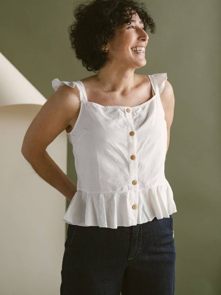 Linned peplum top, offwhite for engroshandel hos frankie & lou organic wear