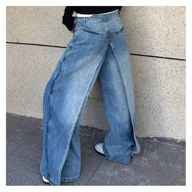 Sheer Trend - Wholesale Jeans - Women's - Reversible Loose Wide Leg Denim Pants1