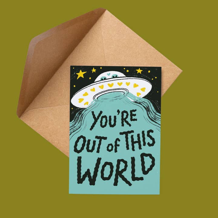 Out Of This World Alien Card for wholesale by Hayley Wells Illustration