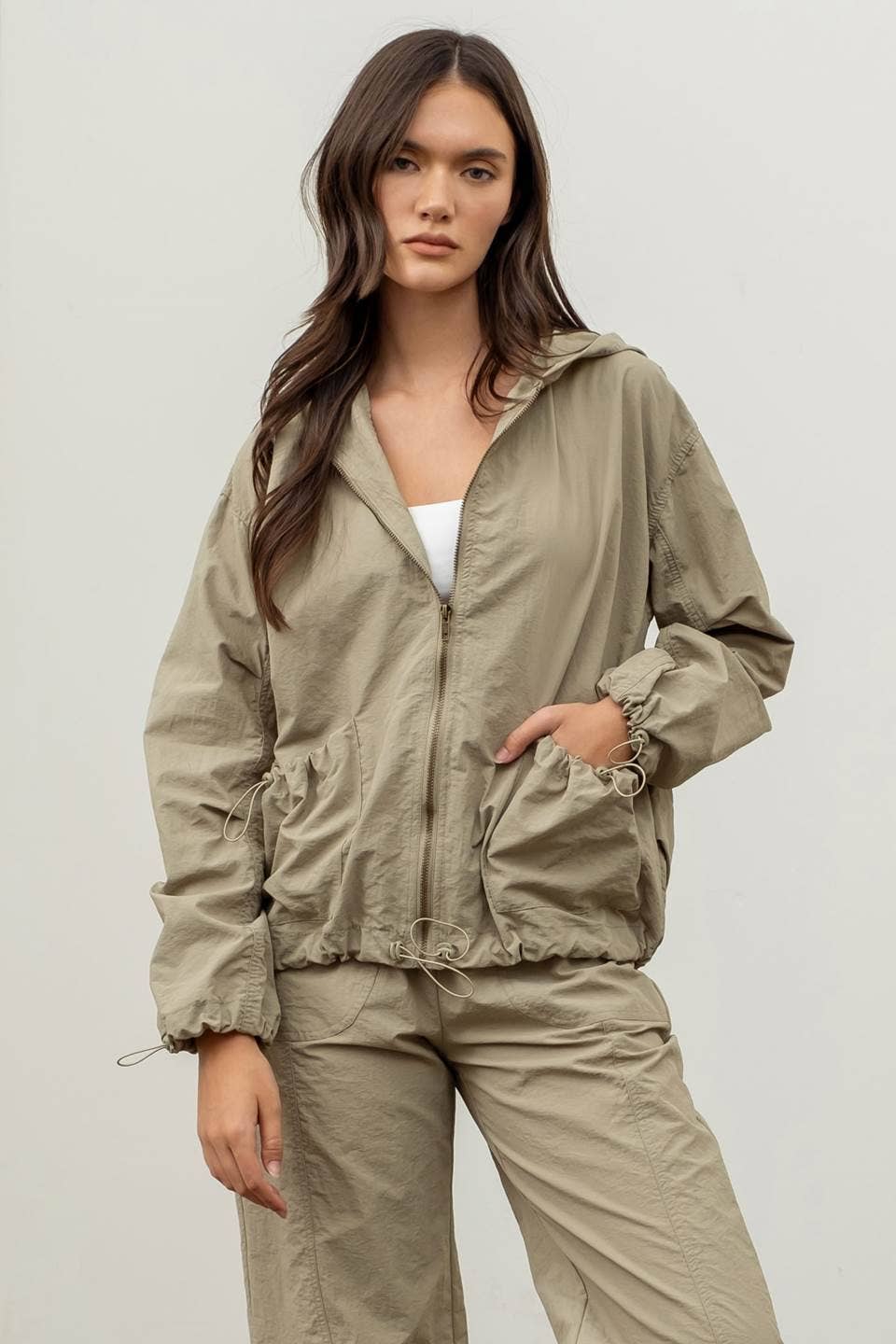 The Workshop Studio - Wholesale Jacket - Women's - ZIP UP DRAWSTRING HOODED JACKET7