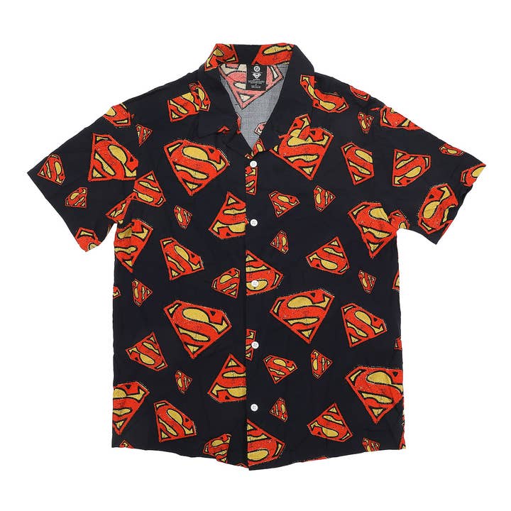 Bioworld Merchandising - Wholesale Button Down Shirt - Men's - Superman S-Shield All-Over Print Men's Collared Button-Up Short Sleeve Shirt6