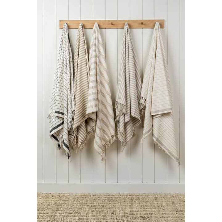 Indaba Trading - Wholesale Bath Towel - French Stripe Hammam Bath Towel, Stone