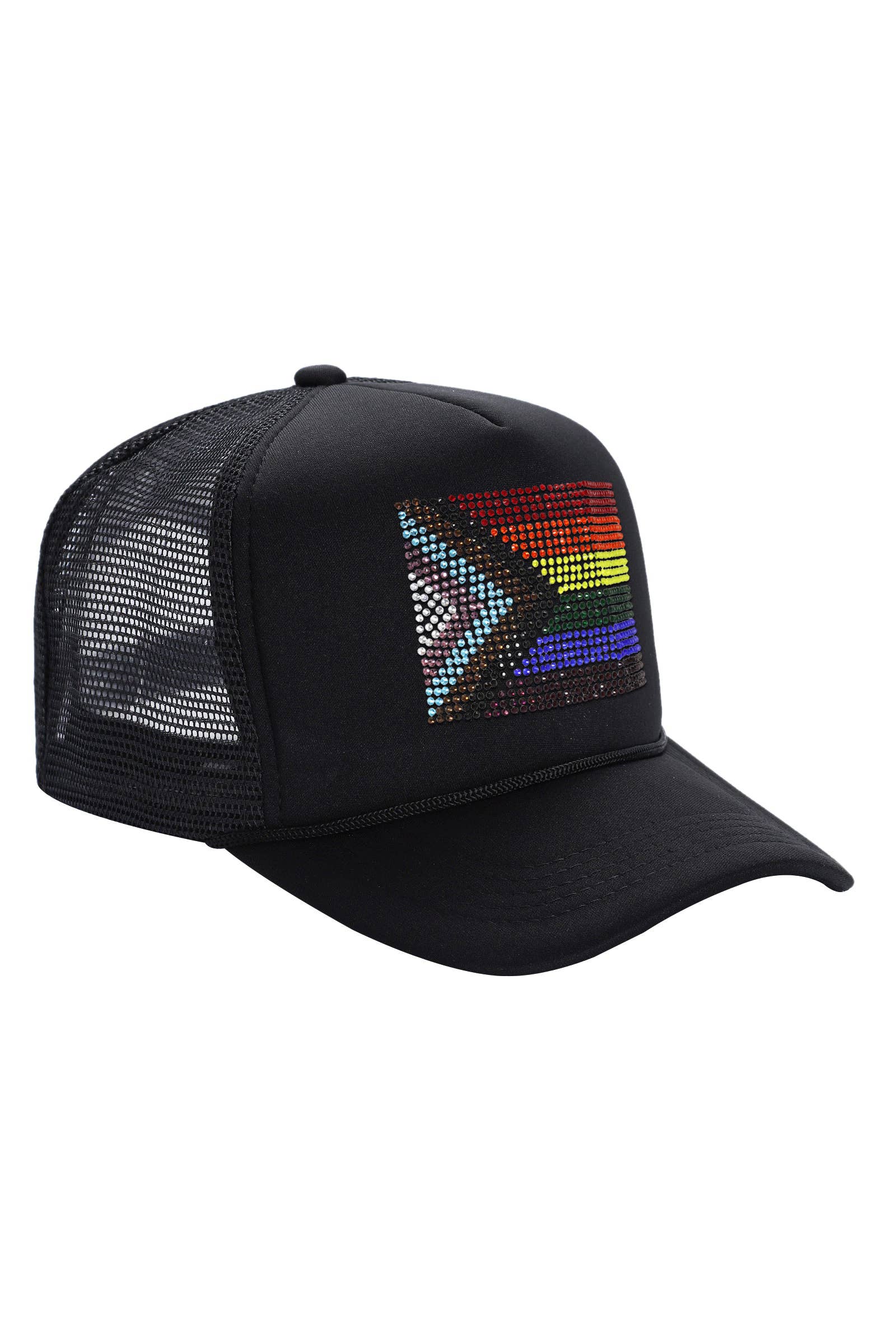 Cap Zone - Wholesale Trucker Hat - Unisex - Bling Rainbow Pride Flag Sponge Trucker Hat0