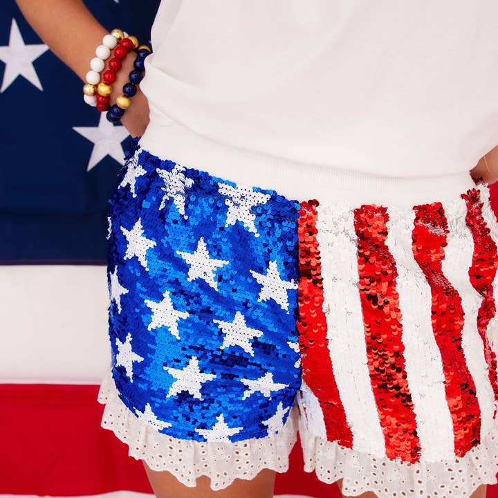 Sequin Stars and Stripes Shorts for wholesale by Brianna Cannon