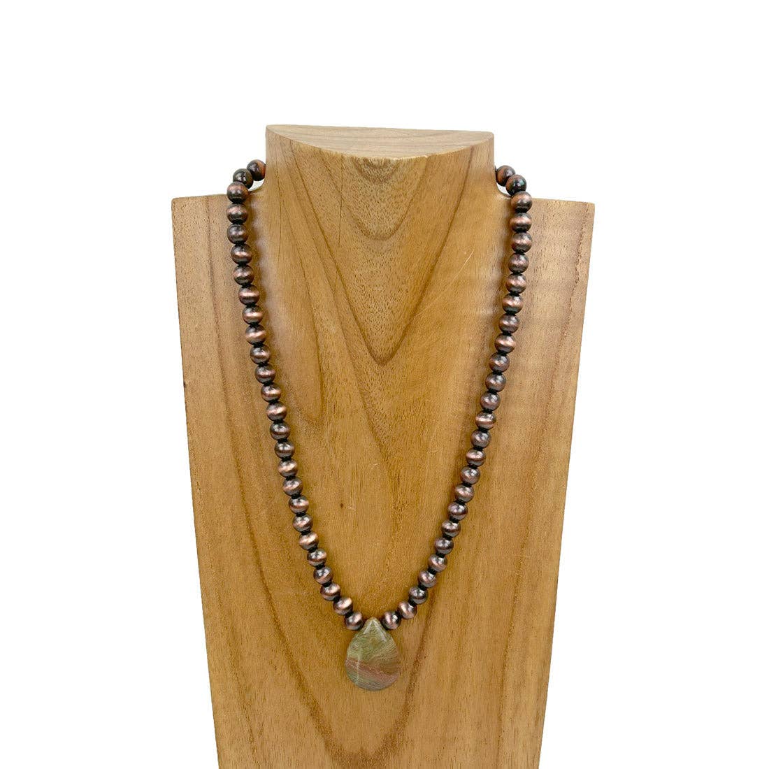 Western Elite Jewelry – wholesale Pärlband/Pärlhalsband – NKZ230930-24 17 tum 8mm koppar Navajo pärlpärlor med brunt jaspis dropphalsband0