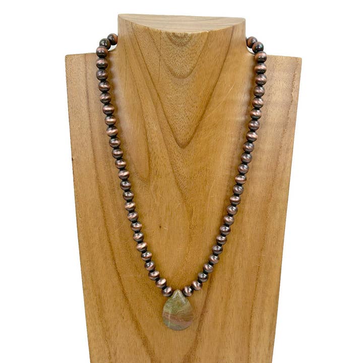 Western Elite Jewelry - Wholesale Beaded/Pearl Necklace - NKZ230930-24 17 inches 8mm copper Navajo pearl beads with brown jasper teardrop Necklace