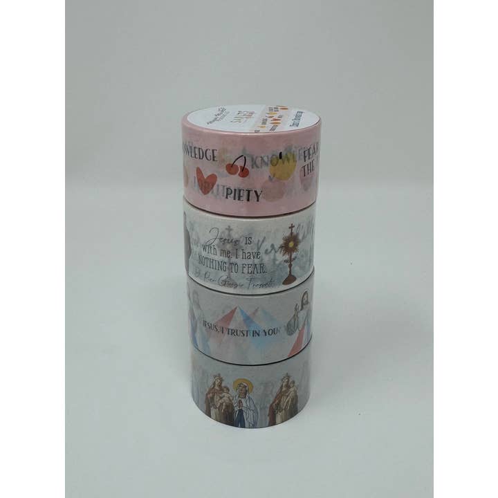 Meyer Market Designs - Wholesale Washi Tape - Set of 4 Catholic Washi tape rolls. Frassati, Marian, Divine