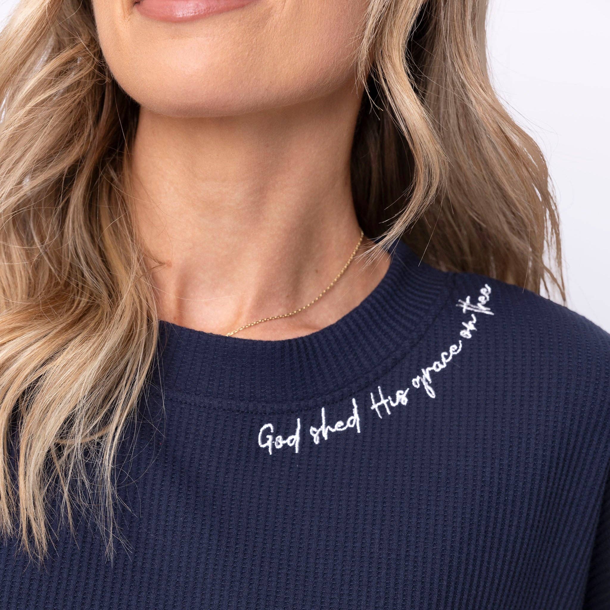 Love in Faith - Wholesale Knit Top - Women's - God Shed His Grace Waffle Knit Boxy Tee3