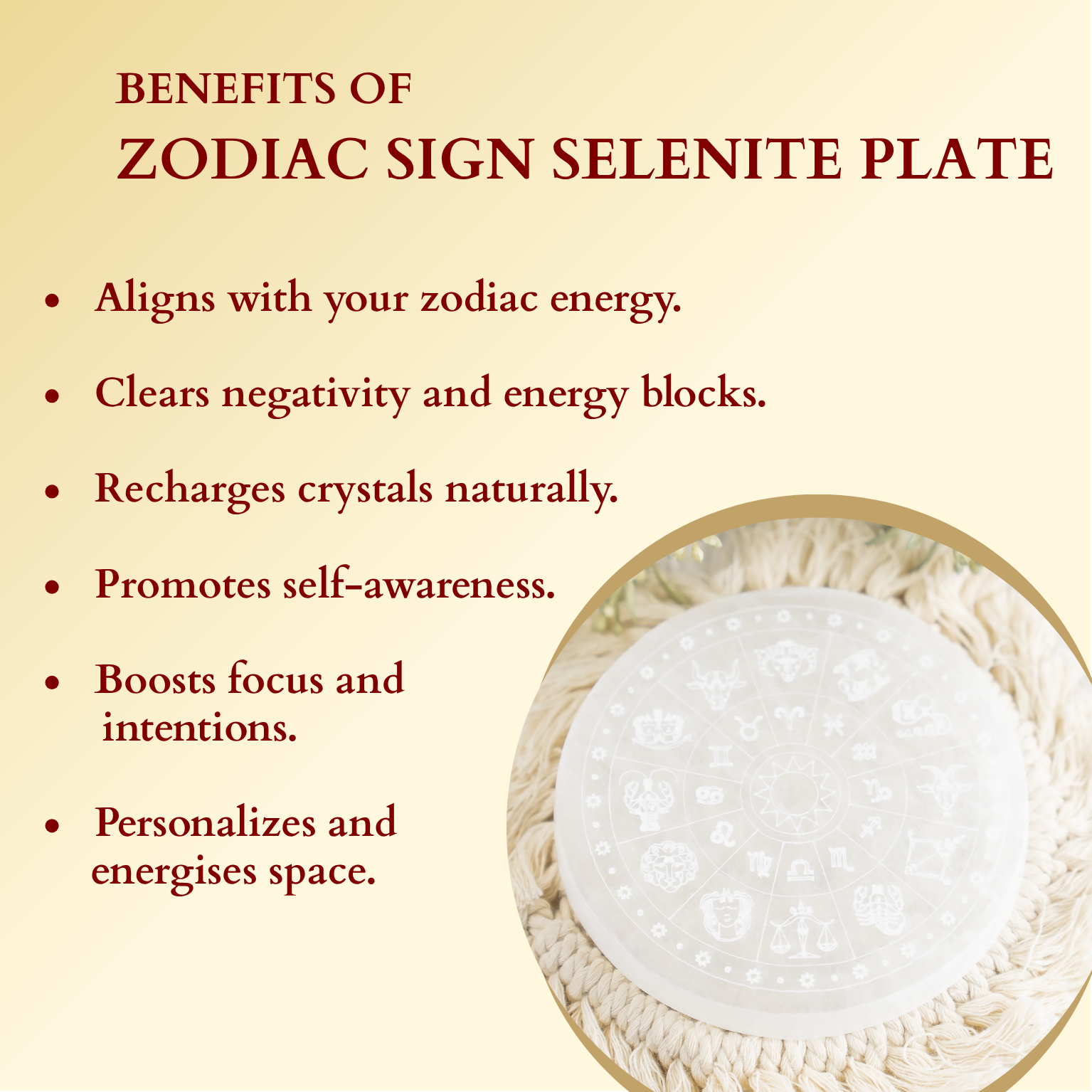 Soothing Crystals - Wholesale Crystal Charging Plate - 4" Selenite Plate | Zodiac Selenite Disc| Recharging Plate6