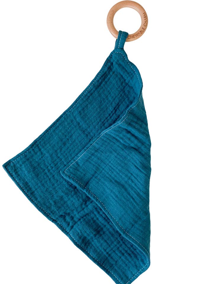 Muslin Teething Ring- Chambray Indigo for wholesale by Chewable Charm