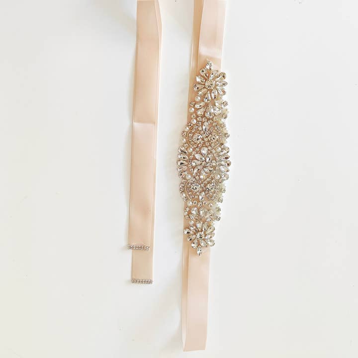 A Little Lacey - Wholesale Belt - Kids - Girls Diamante Sash Belt - Champagne