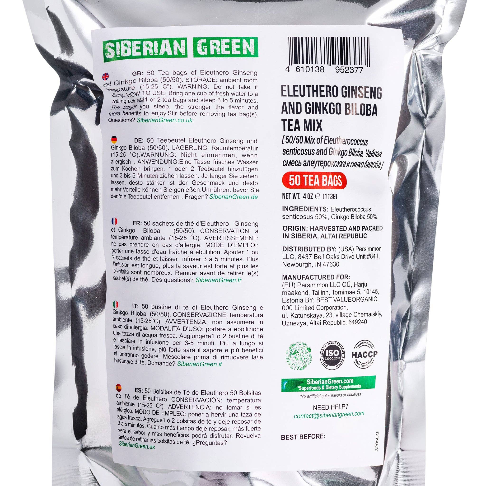 SiberianGreen - Wholesale Tea Bags - Siberian Green Ginkgo Biloba Tea with Eleuthero Root  – 50 Tea Bags3